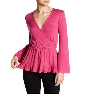 Free Press Pink Heel Ruffle Wrap Top